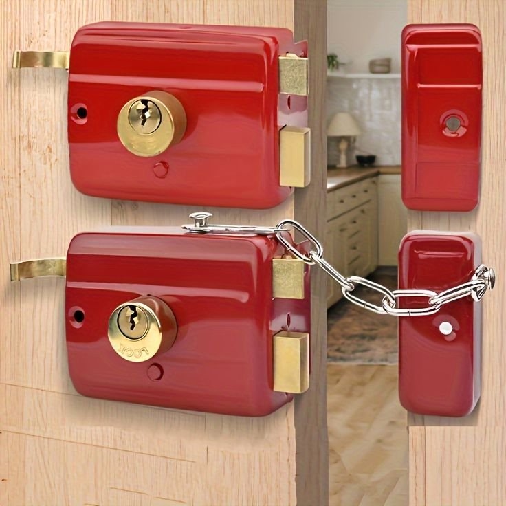 Heavy-duty Red Traditional Steel Door Lock Set - Durable, Keyed Entry For Enhanced Home Security - Classic Design